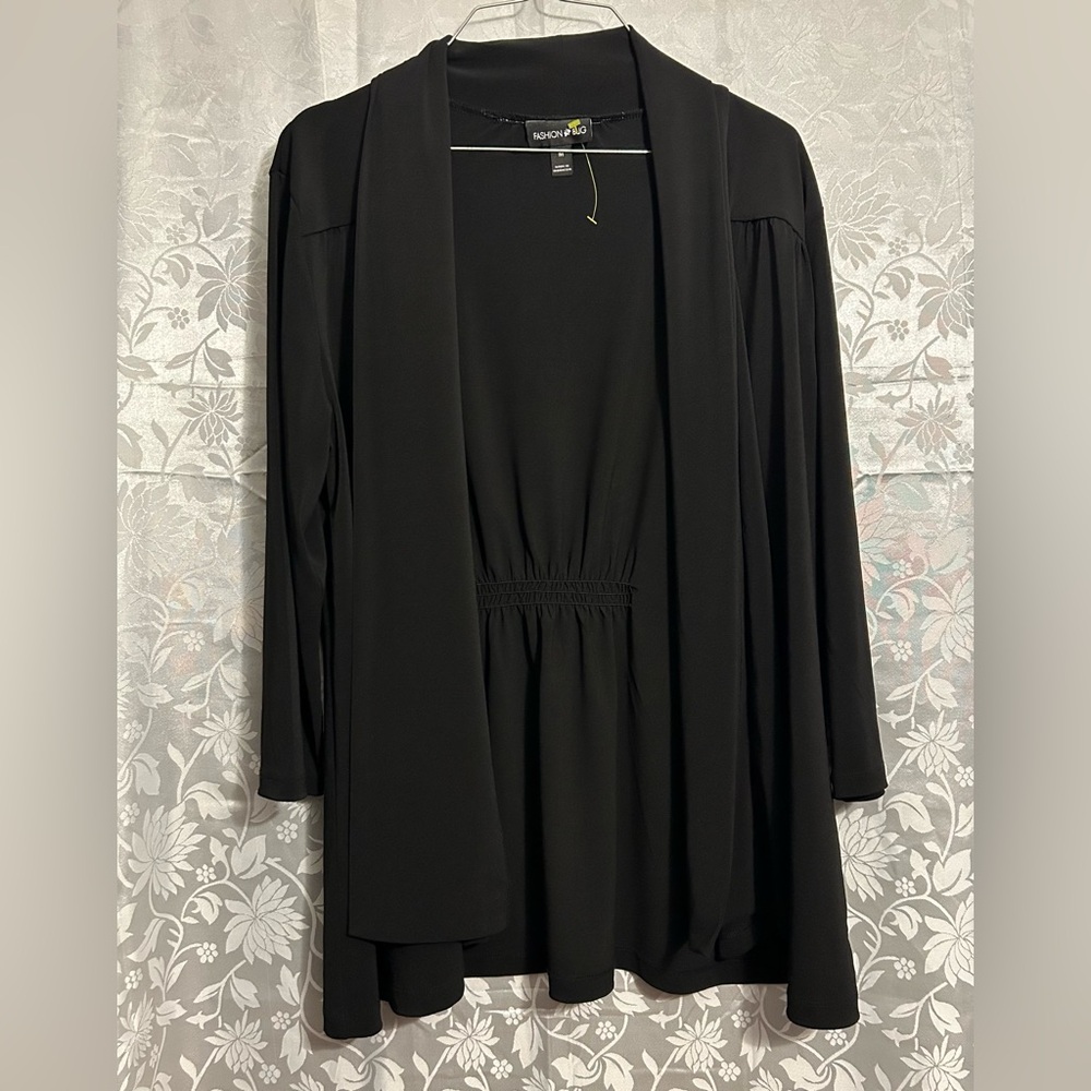 Fashion Bug Black Long Sleeve Cardigan Duster – Size M – Stretchy & Comfortable